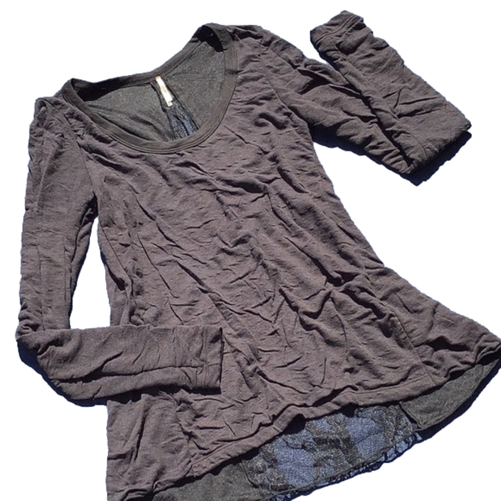 PETE Long Sleeve Black Sweater With Lace Trim Womans Sz XS